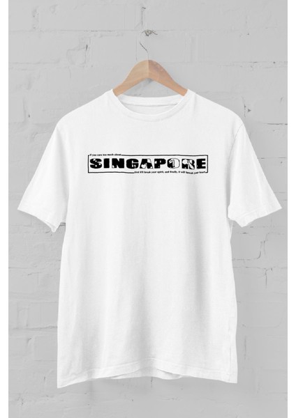 Singapour Tipografi Baskılı Bisiklet Yaka Erkek Tişört