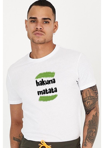 Hakuna Matata Slogan Baskılı Bisiklet Yaka Erkek Tişört