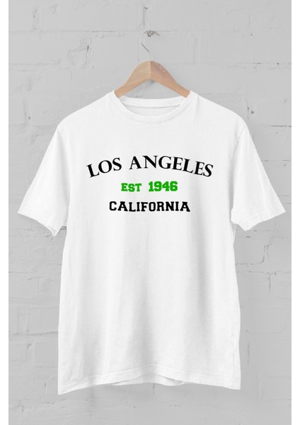 Los Angeles California Baskılı Bisiklet Yaka Erkek Tişört