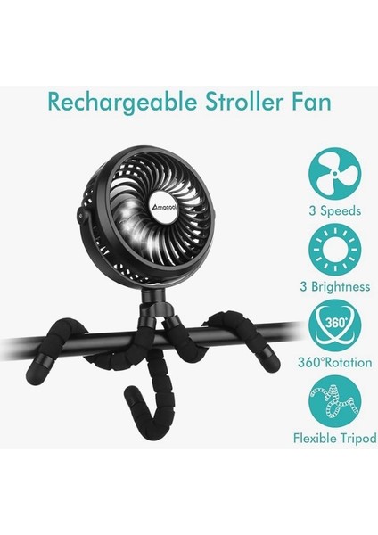 D07 2600 Mah Bebekler Için USB Şarjlı Ahtapot Fan (Bebek Arabaları, Oto Koltukları, Beşikler Vb Için Ideal)