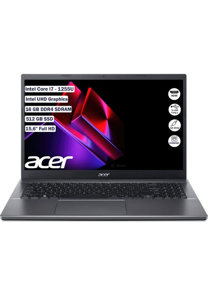 Extensa 15 Intel Core I7 1255U 16 GB 512 GB SSD Freedos 15.6" Fhd Taşınabilir Bilgisayar NX.EGYEY.006