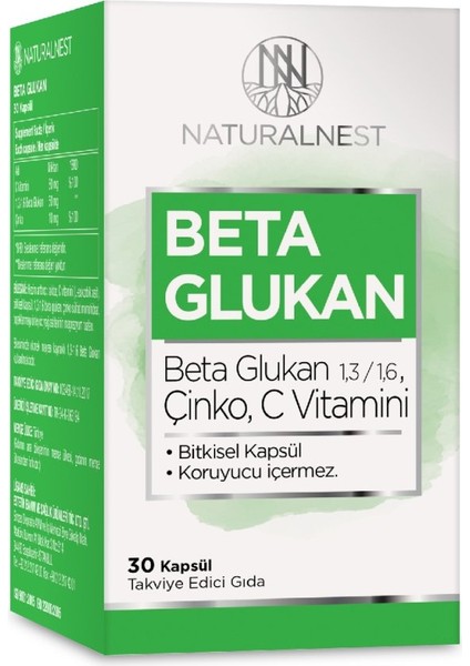 1,3/1,6 Beta Glukan Çinko Vitamin C İçeren Takviye Edici Gıda 30 Kapsül