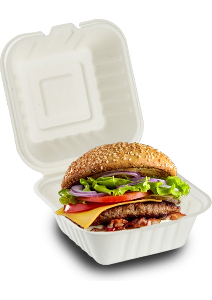 %100 Doğal Şeker Kamışından Üretilmiş Ekolojik 6" Hamburger Kutusu 1 Koli (500 Adet)