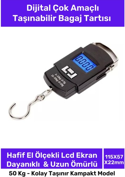 Seyahat Bavul Ağırlık Tartı Dijital Çok Amaçlı Taşınabilir Bagaj Tartısı Max 50 kg
