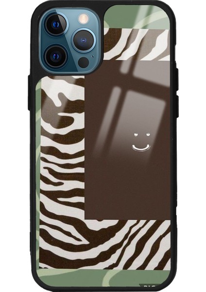 Apple iPhone 12 Pro Kahve Zebra Tasarımlı Glossy Telefon Kılıfı