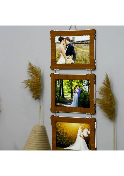 Ahşap 3'lü 15X21 cm Ipli Fotoğraf Askılı Yatay