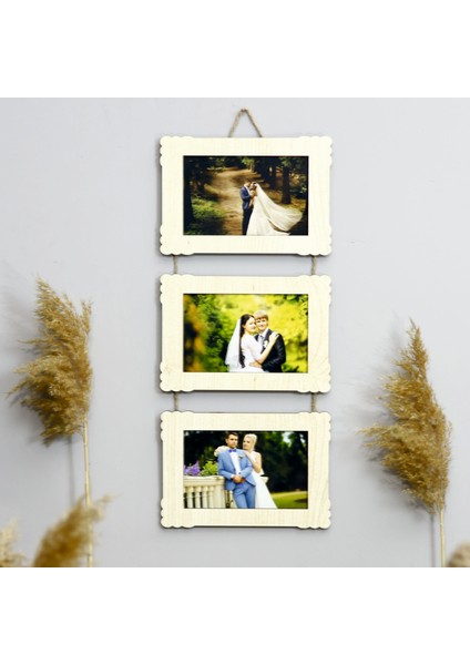 Ahşap 3'lü 10X15 cm Ipli Fotoğraf Askılı Yatay