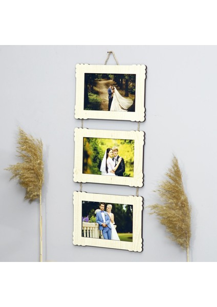Ahşap 3'lü 10X15 cm Ipli Fotoğraf Askılı Yatay modelleri