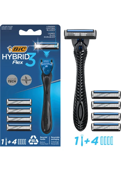 Flex 3 Hybrid Erkek Tıraş Bıçağı 1 Sap + 4 Başlık (3 Bıçak)