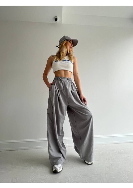 Paraşüt Kumaş Beli Lastikli Relax Pantalon