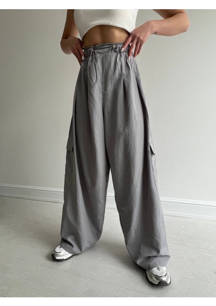 Paraşüt Kumaş Beli Lastikli Relax Pantalon