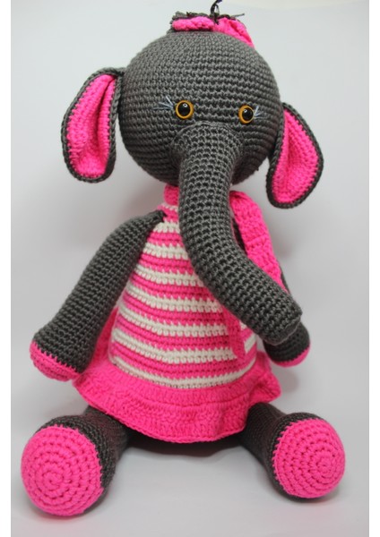 Ilgaz Shop Design Amigurumi Organik Pembe Elbiseli Fil Oyuncak