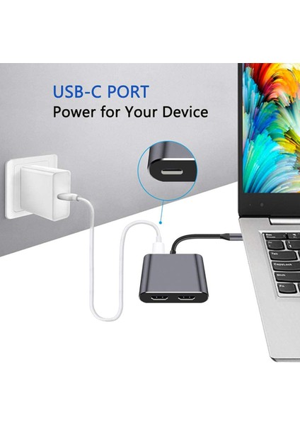 4ın1 USB Tip C Hub'dan Çift 4K Hd'ye Uyumlu Şarj Bağlantı Noktası Usb-C Bağlantı Istasyonu Adaptörü Çift Ekran Desteği (Yurt Dışından)