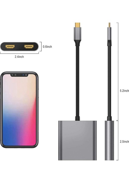 4ın1 USB Tip C Hub'dan Çift 4K Hd'ye Uyumlu Şarj Bağlantı Noktası Usb-C Bağlantı Istasyonu Adaptörü Çift Ekran Desteği (Yurt Dışından)