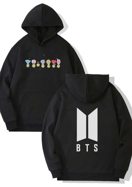 Bts Ön-Arka Baskılı Kapşonlu Sweatshirt