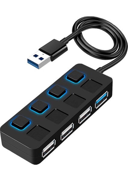 Bireysel LED Aydınlatmalı Güç Anahtarları ile 4 Bağlantı Noktalı USB 3.0 Hub USB Hub Adaptörü Genişletici Pc Için Çoklu USB Ayırıcı (Yurt Dışından)