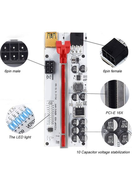 6 Adet Pcı-E Yükseltici Kart VER012 Max Pcı Express X1 To X16 Genişletici Pcı E Usb3.0 Kablosu Sata 6pin Adaptörü Gpu Madencilik Için (Yurt Dışından)