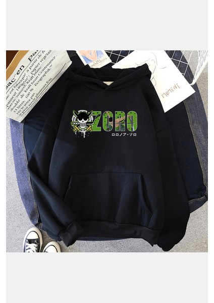 Zoro Yazılı Kapşonlu Sweatshirt