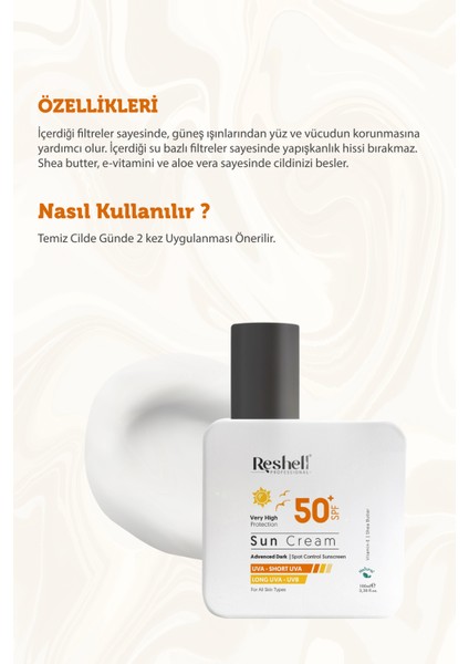 Spf 50+ Yüz ve Vücut Güneş Kremi Leke Karşıtı Ultra Nemlendiricili Tüm Cilt Tipleri Için 100 ml