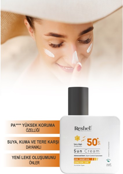 Spf 50+ Yüz ve Vücut Güneş Kremi Leke Karşıtı Ultra Nemlendiricili Tüm Cilt Tipleri Için 100 ml