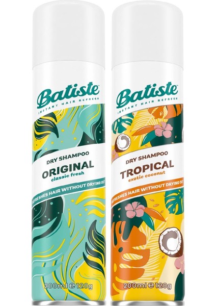Batıste Kuru Şampuan Orıgınal 200 ml + Batıste Kuru Şampuan Tropıcal 200 ml