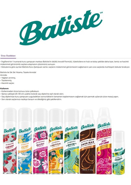 Batıste Kuru Şampuan Orıgınal 200 ml + Batıste Kuru Şampuan Tropıcal 200 ml