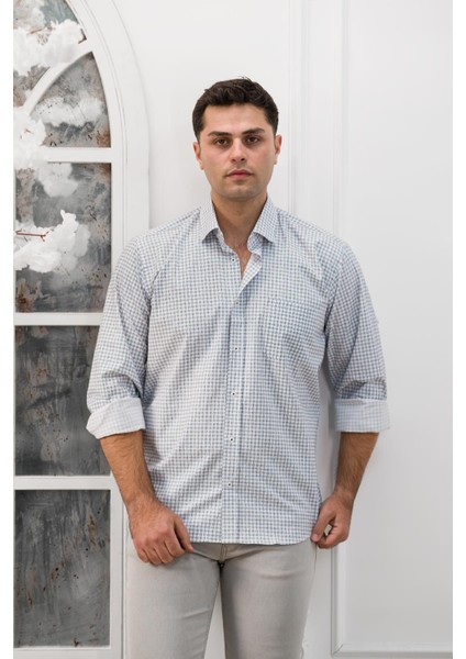 Geniş ve Rahat Kesim Cepli Küçük Kareli Klasik Erkek Gömlek fiyatları
