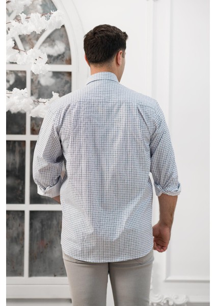 Geniş ve Rahat Kesim Cepli Küçük Kareli Klasik Erkek Gömlek fırsatları
