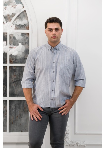 Geniş ve Rahat Kesim Cepli Çizgili Klasik Erkek Gömlek fiyatları