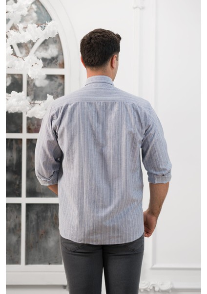 Geniş ve Rahat Kesim Cepli Çizgili Klasik Erkek Gömlek fırsatları