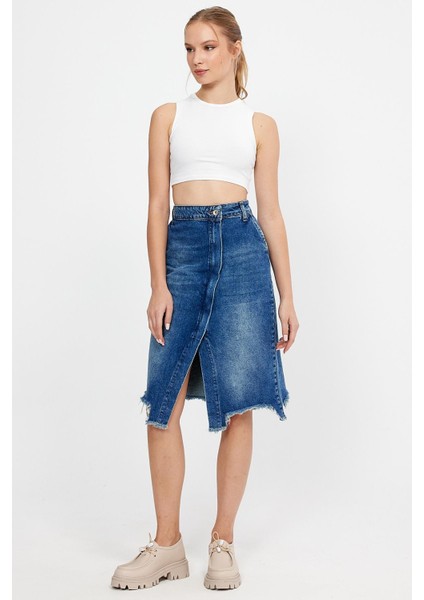 Özel Koleksiyon Yırtmaçlı Yırtık Detaylı Denim Etek (2015) fırsatları