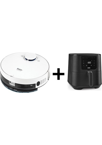 Robert Rs 770 Akıllı Robot Süpürge + N8WERK Airfryer 5.5 Lt Yağsız Fritöz