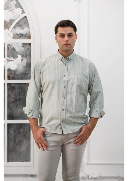 Geniş ve Rahat Kesim Cepli Çizgili Klasik Erkek Gömlek fiyatları