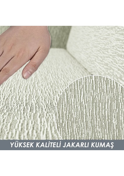 Jakarlı Tek Kişilik Lastikli Koltuk Kılıfı Çekyat Koltuk Örtüsü Streç Esnek kanepe kılıfı Düz Desen Krem