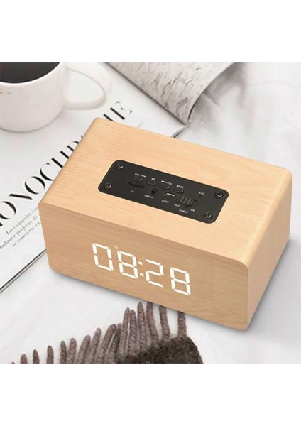 Ahşap Bluetooth Hoparlör Çalar Saat Hifi Çevresel Ses Çok Fonksiyonlu Çift Korna W5 (Yurt Dışından)