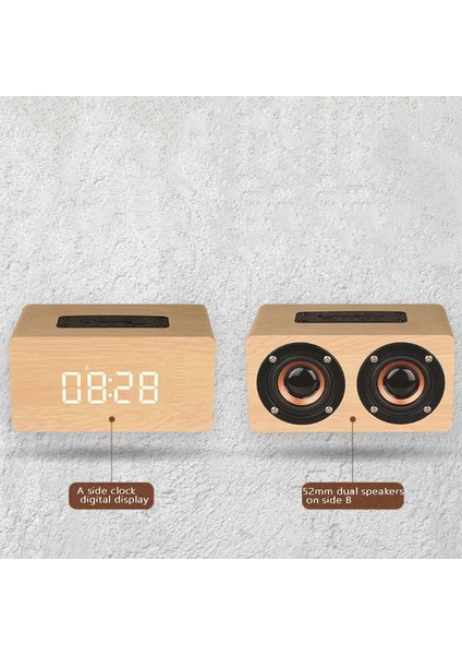 Ahşap Bluetooth Hoparlör Çalar Saat Hifi Çevresel Ses Çok Fonksiyonlu Çift Korna W5 (Yurt Dışından)