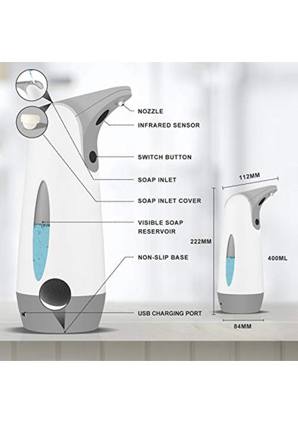 Otomatik Sabunluk, Elektrikli Temassız Sıvı El, USB Kızılötesi Hareket Sensörü Banyo Tezgahı, Yeşil (Yurt Dışından)