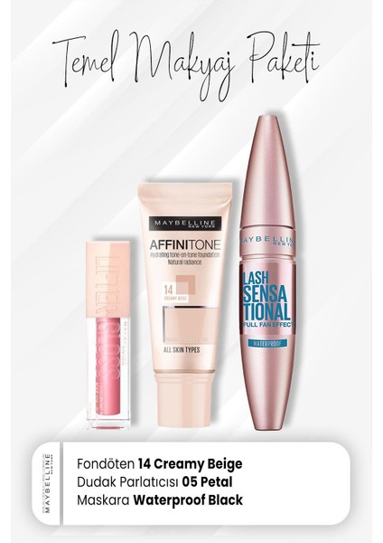 Affinitone Fondöten 14, Waterproof Maskara Black ve Dudak Parlatıcısı 005 Petal