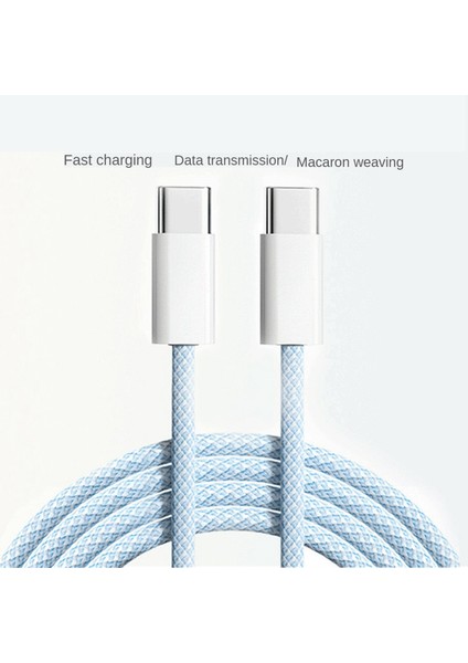 15 Macaron Veri Kablosu Için Çift Tip-C Hızlı Şarj Örgülü Veri Kablosu C'den C'ye 60W 100CM Şarj Kablosu, Pembe (Yurt Dışından)