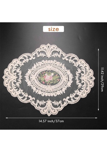 Avrupa Oval Işlemeli Dantel Kumaş Şeffaf Placemat Coaster Mat Mobilya Örtüsü Kumaş Bej (Yurt Dışından)