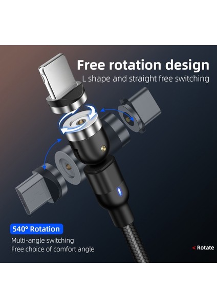 540 Manyetik Kablo Mikro USB Tip C Hızlı Şarj Telefon Mıknatıslı Şarj Cihazı 12 11 Pro x Max 7 8 Artı (Yurt Dışından)