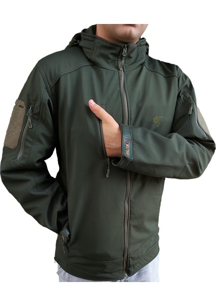 Softshell Kapüşonlu Haki Mont Xxl