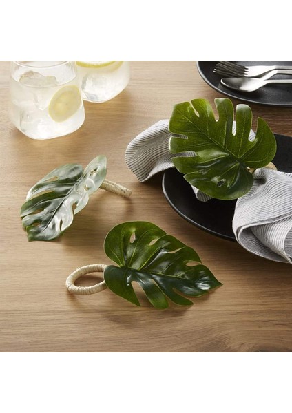 Monstera Peçete Halkaları 10'lu Set, Sahte Palmiye Ağacı Peçete Halkası, Masa Ayarı Için Yeşil Yaprak Peçete Tokaları Tutucu (Yurt Dışından) fiyatları