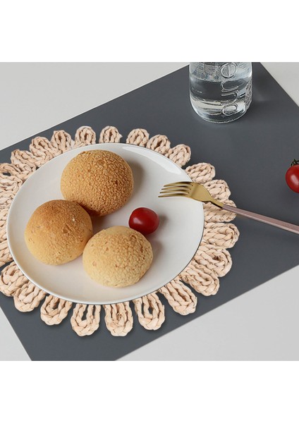 Yemek Masası Için Yuvarlak Dokuma Placemat, Tatil Mutfak Masa Mat Için Doğal Örgülü Rattan Tablemat Hollow Hasır Plakalar (Yurt Dışından)