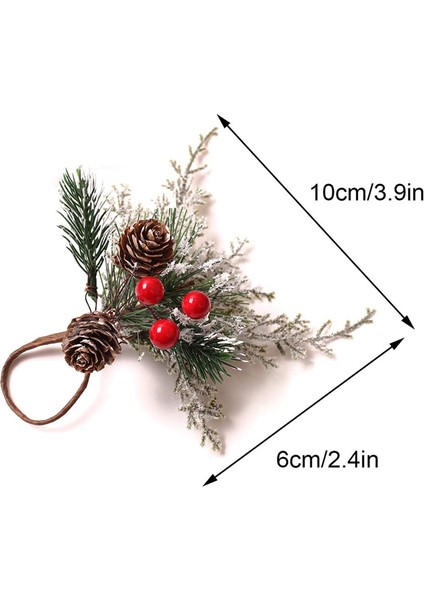 Noel Peçete Halkaları 6'lı Set, Yapay Çam Kozalakları Dalları Kırmızı Berry Dekorlu Peçete Tutucu Halkaları (Yurt Dışından)