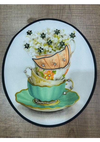 23X20 cm 3 Boyutlu Taşlı Payetli Yuvarlak Arma Yama Dikiş Hobi Aksesuarı