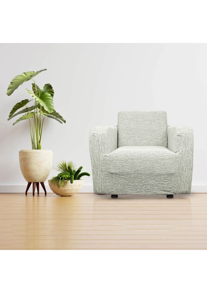 Jakarlı Tek Kişilik Lastikli Koltuk Kılıfı Çekyat Koltuk Örtüsü Streç Esnek kanepe kılıfı Düz Desen Taş Krem