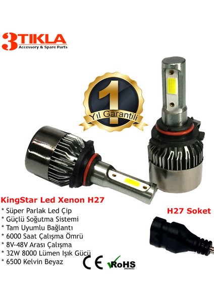 Kingstar H27 Beyaz LED Xenon Şimşek Etkili Far Ampül 8000 Lümen