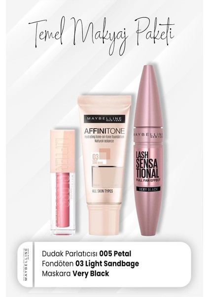 Affinitone Fondöten 03, Full Fan Maskara Very Black ve Dudak Parlatıcı 005 Petal