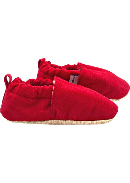 Kırmızı Fitilli Kadife Pamuklu Kaydırmaz Ilk Adım Bebek Patik